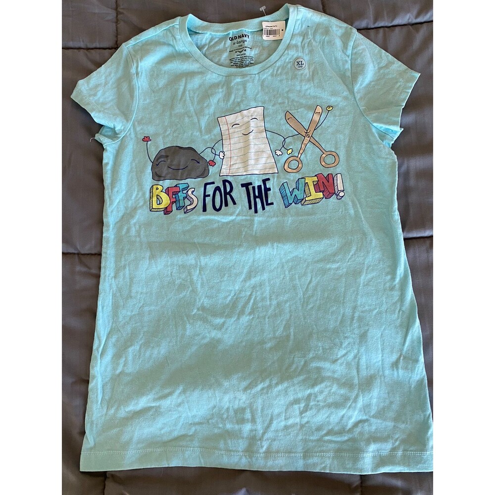 NWT Old Navy Girls Turquoise “Blue BFFS For the Win” cotton t shirt SZ XL 14